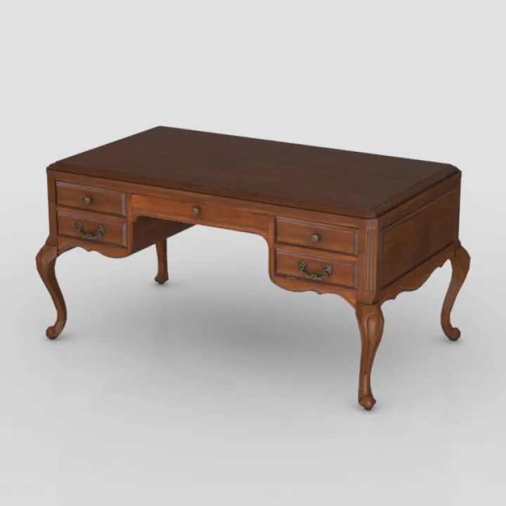 Vintage Solid Walnut Wood Executive Desk With Drawers 3D Model