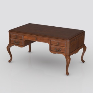 Vintage Solid Walnut Wood Executive Desk With Drawers 3D Model